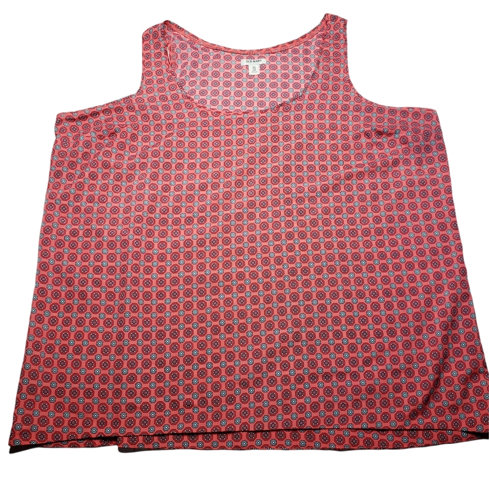 Old Navy Coral Red Geometric Print Rayon Tank Top Sleeveless Shirt XXL - Picture 1 of 6